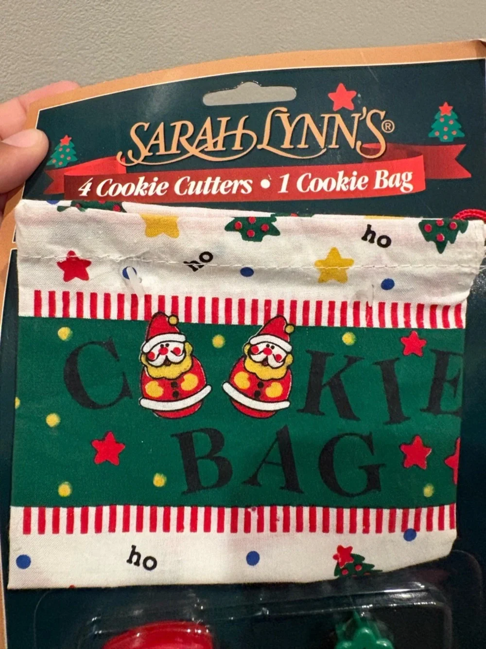 Vintage Sarah Lynn's Christmas Cookie Cutters And Cookie Bag NEW Cottagecore